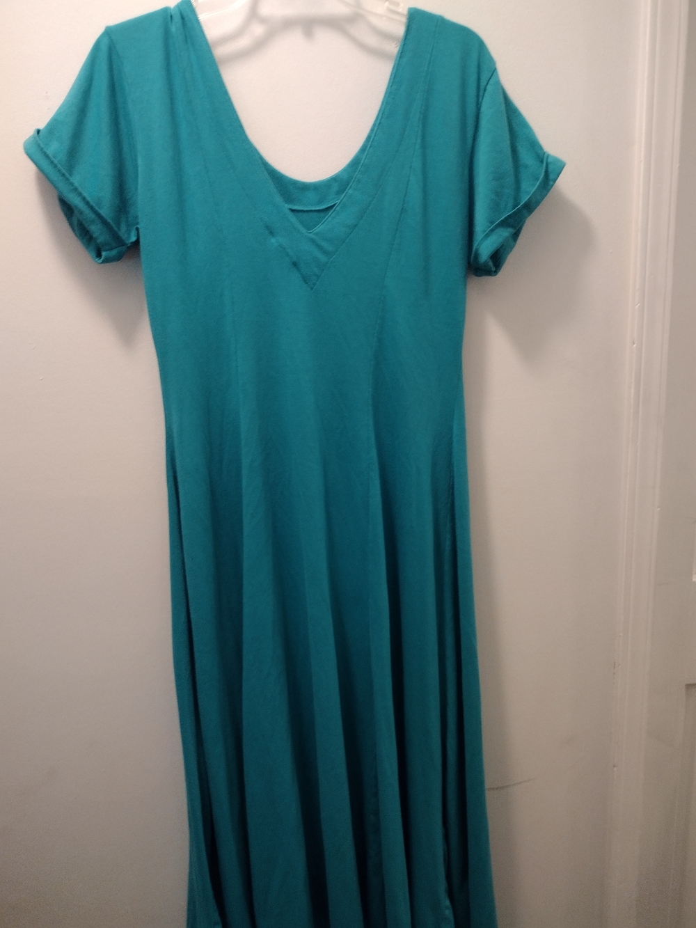 Women's Teal V-Neck Short Sleeve Maxi Dress